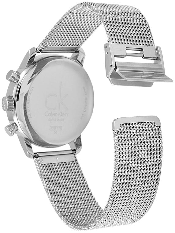 Calvin Klein City Chronograph White Dial Silver Mesh Bracelet Watch for Men - K2G27126