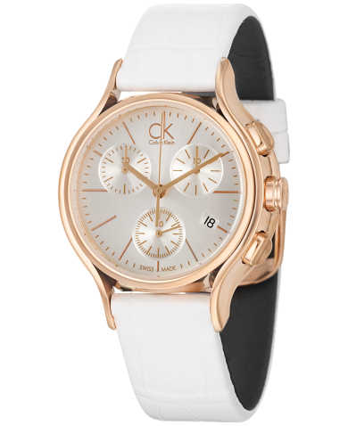 Calvin Klein Skirt Chronograph White Dial White Leather Strap Watch for Women - K2U296L6