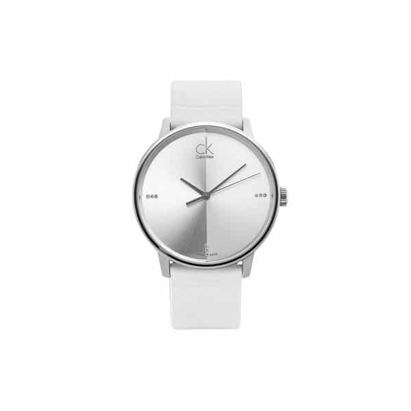 Calvin Klein Accent Silver Dial White Leather Strap Watch for Men - K2Y2X1KW