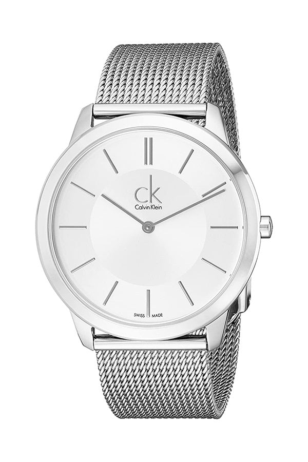 Calvin Klein Minimal Silver Dial Silver Mesh Bracelet Watch for Men - K3M21126