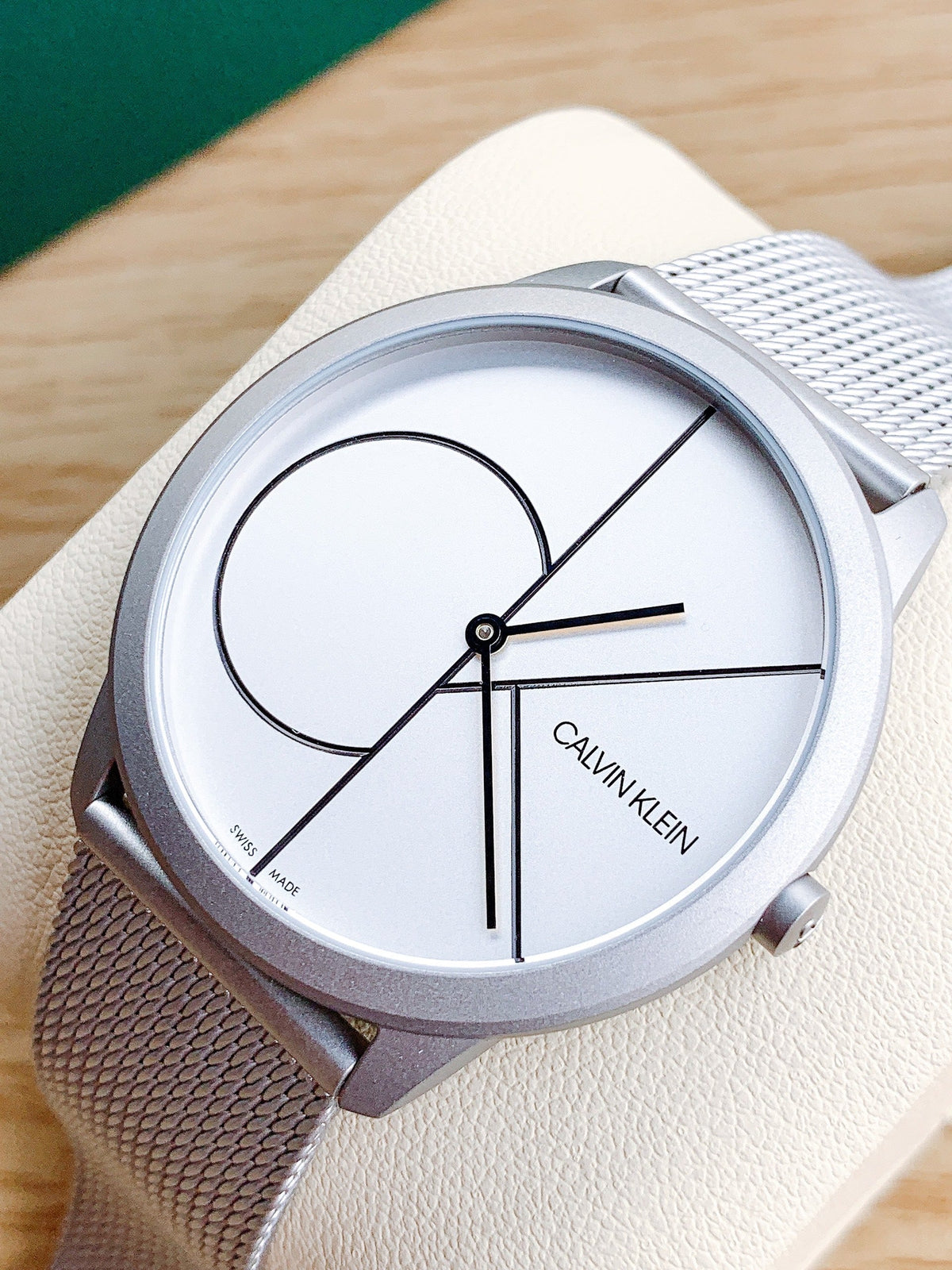 Calvin Klein Minimal White Dial Silver Mesh Bracelet Watch for Men - K3M5115X
