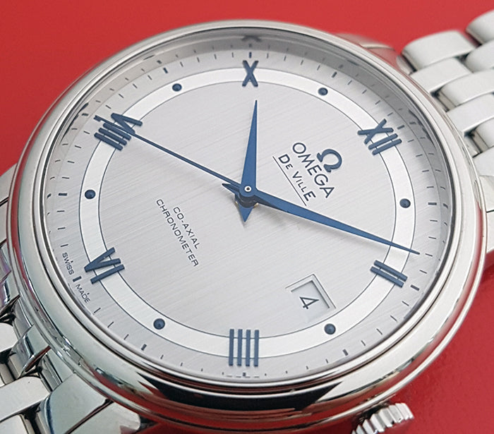 Omega De Ville Prestige Co-Axial Rhodium Silver Dial Silver Steel Strap Watch for Men - 424.10.40.20.02.001