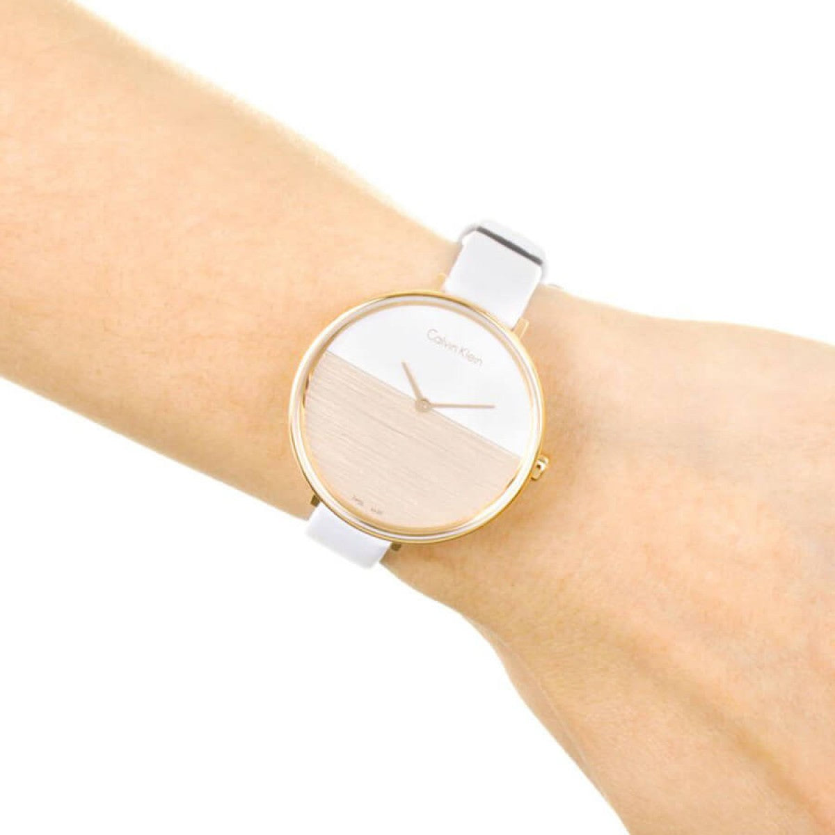 Calvin Klein Rise White Dial White Leather Strap Watch for Women - K7A236LH