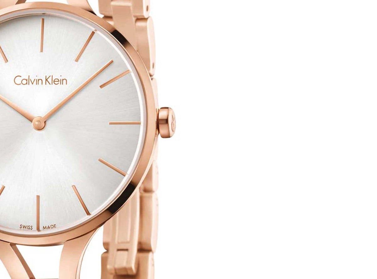 Calvin Klein Graphic Silver Dial Rose Gold Steel Strap Watch for Women - K7E23646