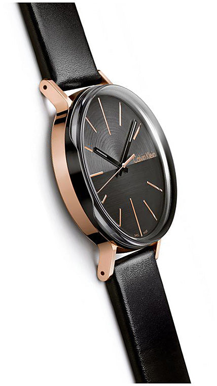 Calvin Klein Boost Black Dial Black Leather Strap Watch for Men - K7Y21TCZ