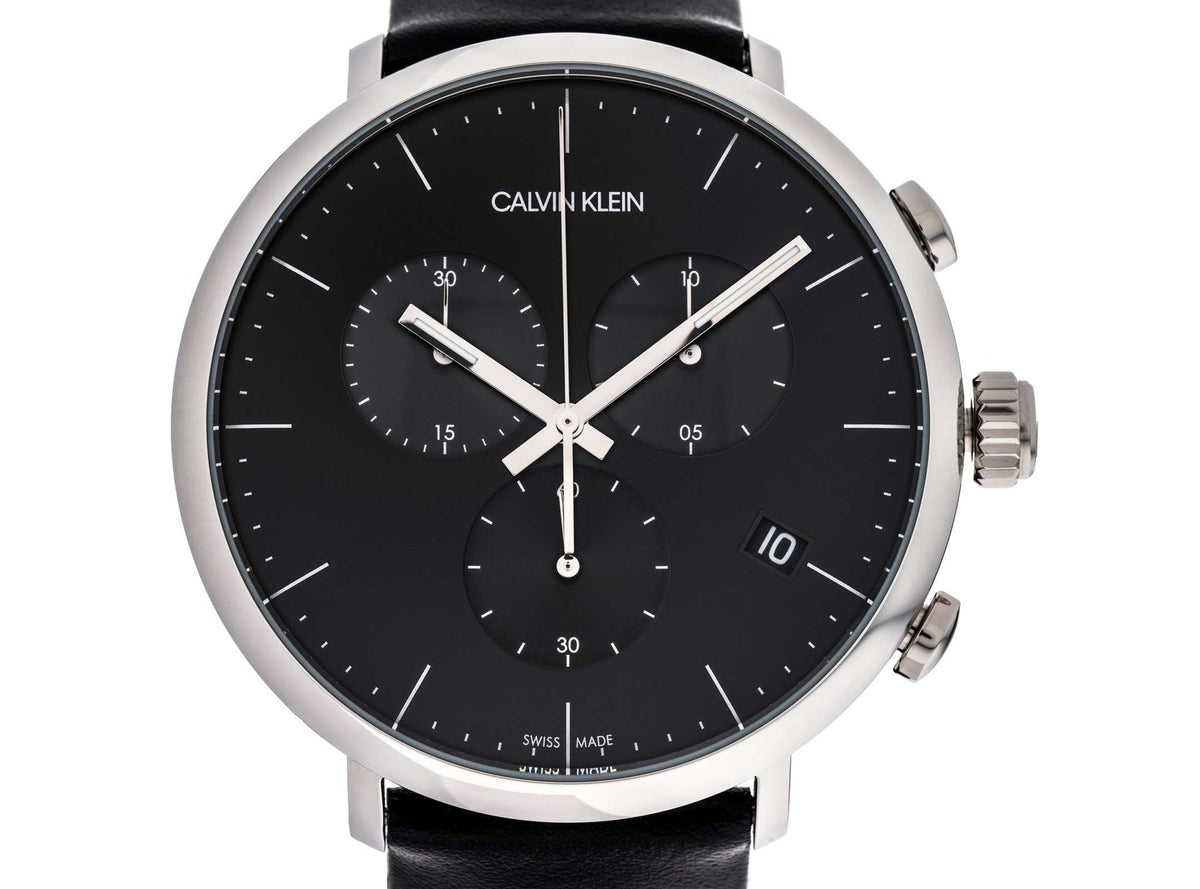 Calvin Klein High Noon Chronograph Black Dial Black Leather Strap Watch for Men - K8M271C1
