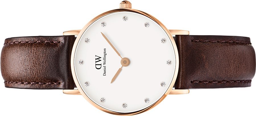 Daniel Wellington Classy Bristol White Dial Brown Leather Strap Watch For Women - DW00100062