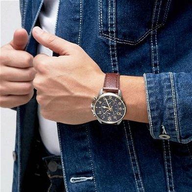 Tommy Hilfiger Dean Multifunctional Blue Dial Brown Leather Strap Watch for Men - 1791275