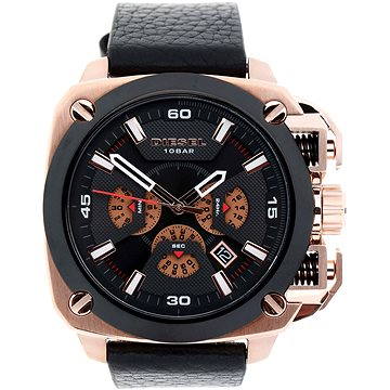 Diesel BAMF Chronograph Black Dial Black Leather Strap Watch For Men - DZ7346