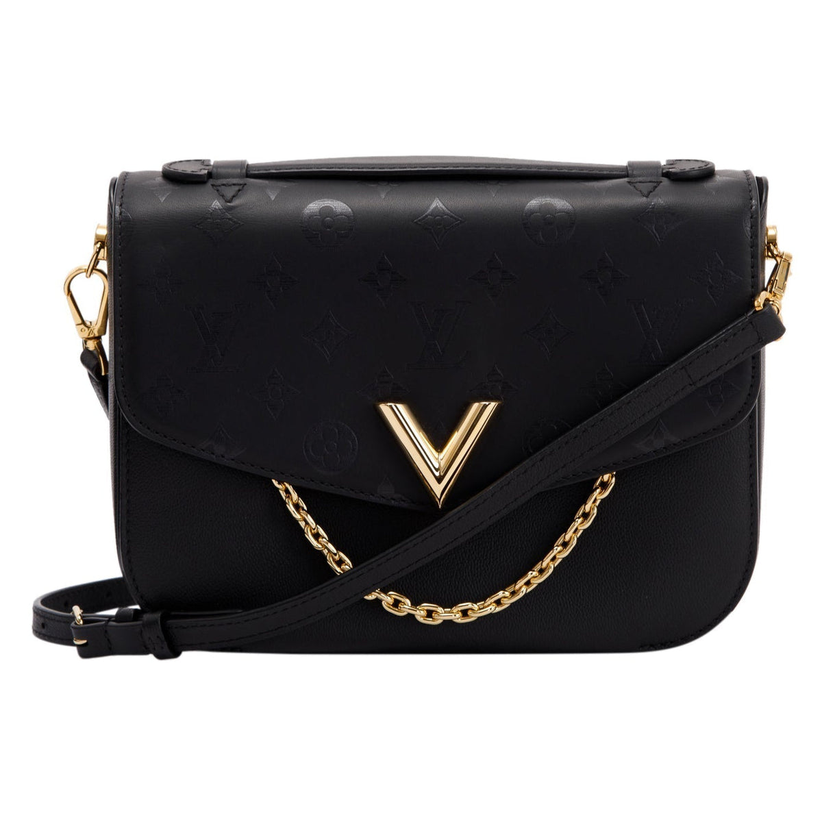 Louis Vuitton Calfskin Monogram Very Messenger Handbag - Black