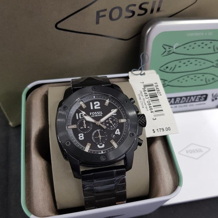 Fossil Machine Chronograph Black Dial Black Steel Strap Watch for Men - FS4927