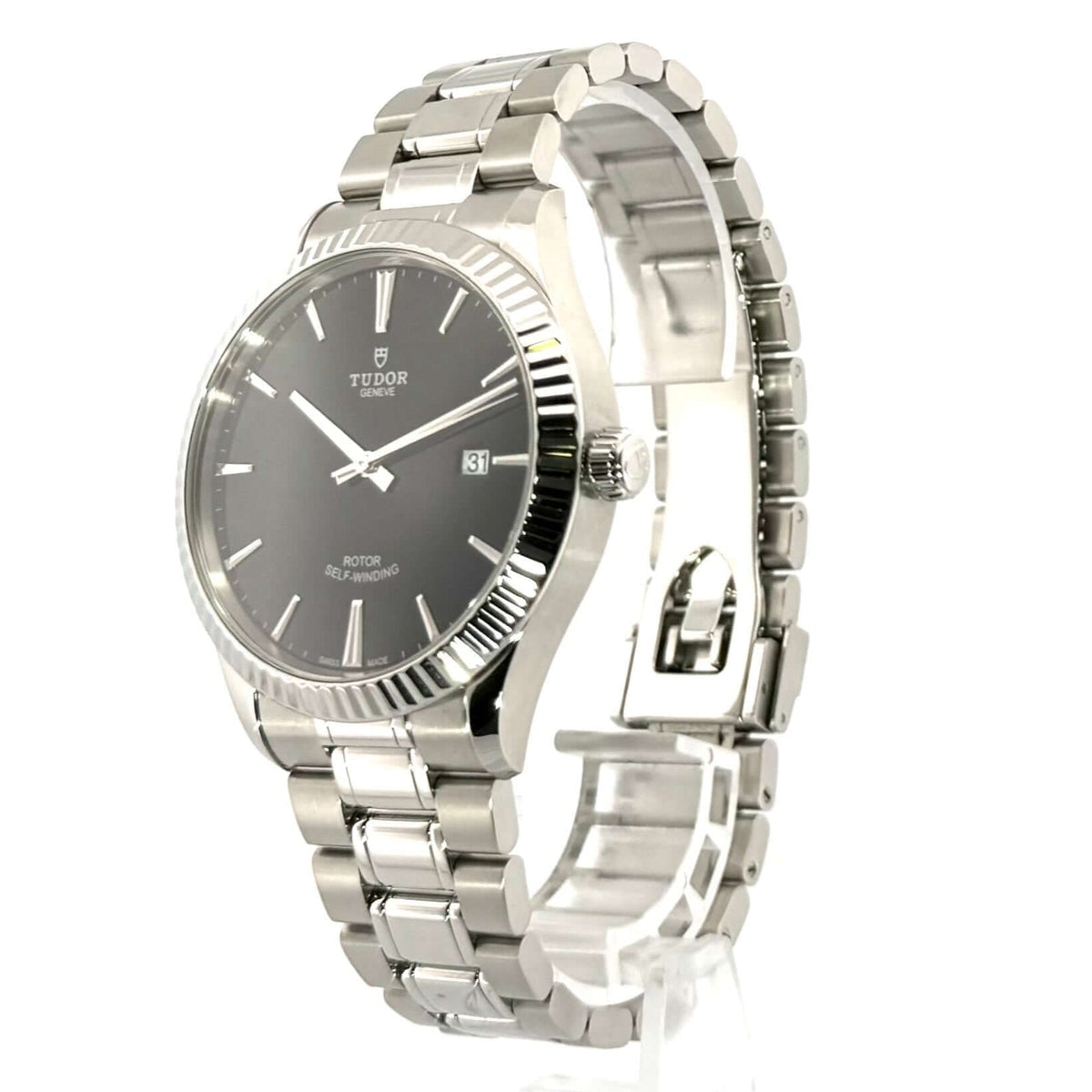 Tudor Style Automatic Black Dial Silver Steel Strap Watch for Men - M12710-0003