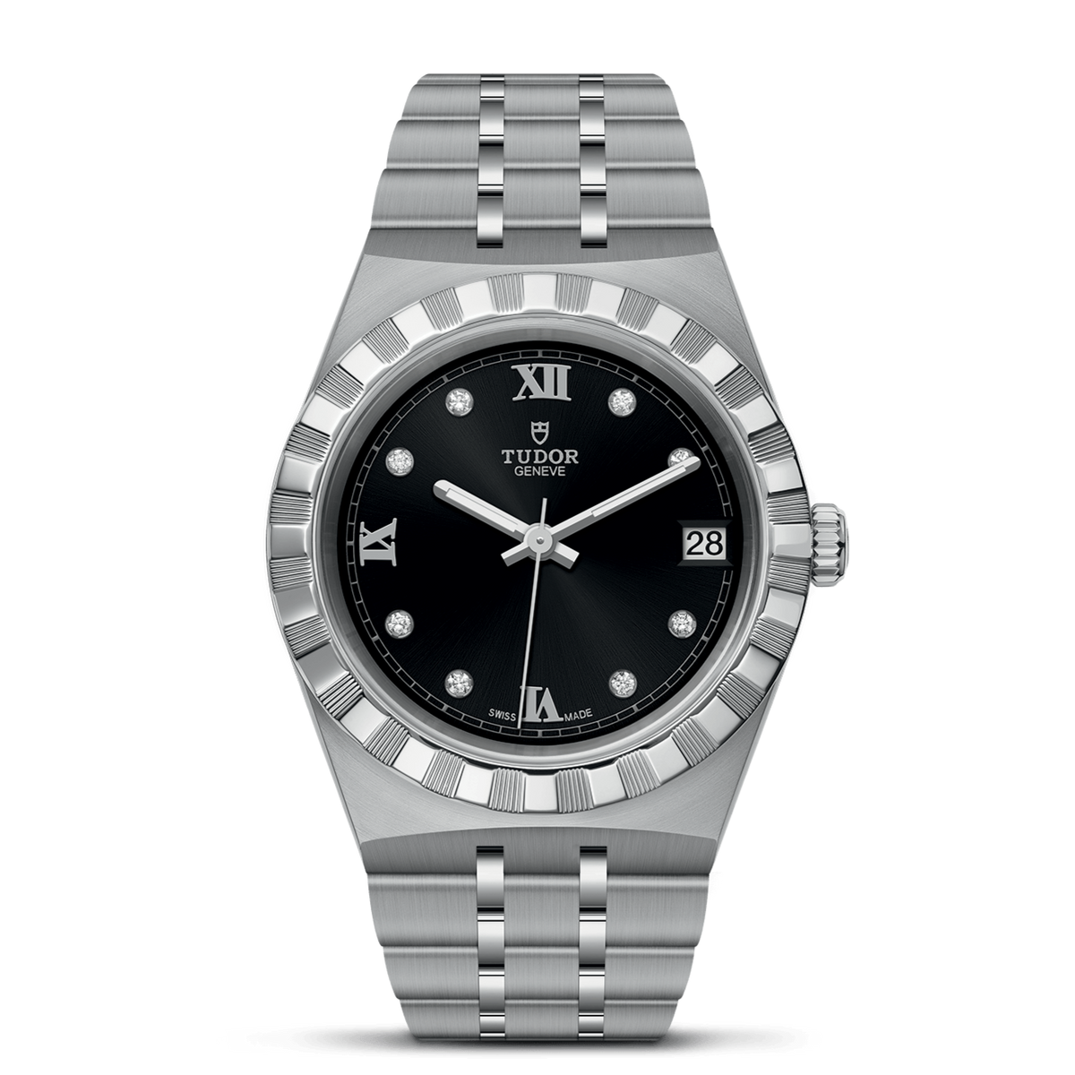 Tudor Royal Automatic Diamonds Black Dial Silver Steel Strap Watch for Men - M28600-0004