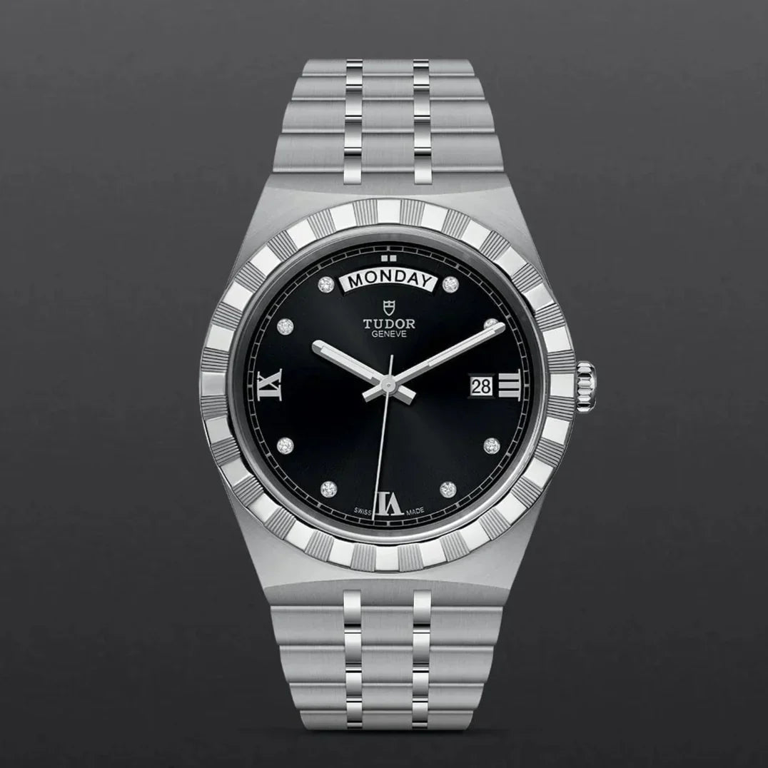 Tudor Royal Automatic Diamonds Black Dial Silver Steel Strap Watch for Men - M28600-0004