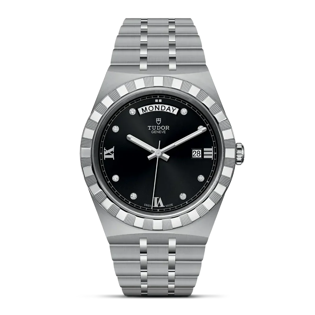 Tudor Royal Automatic Diamonds Black Dial Silver Steel Strap Watch for Men - M28600-0004