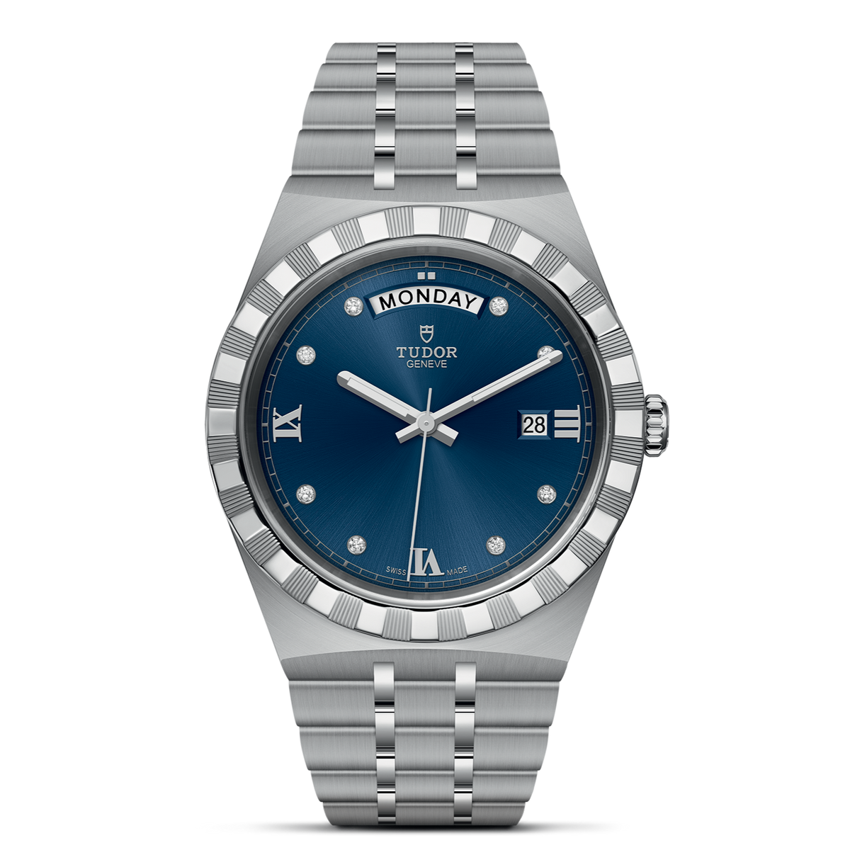 Tudor Royal Automatic Diamonds Blue Dial Silver Steel Strap Watch for Men - M28600-0006