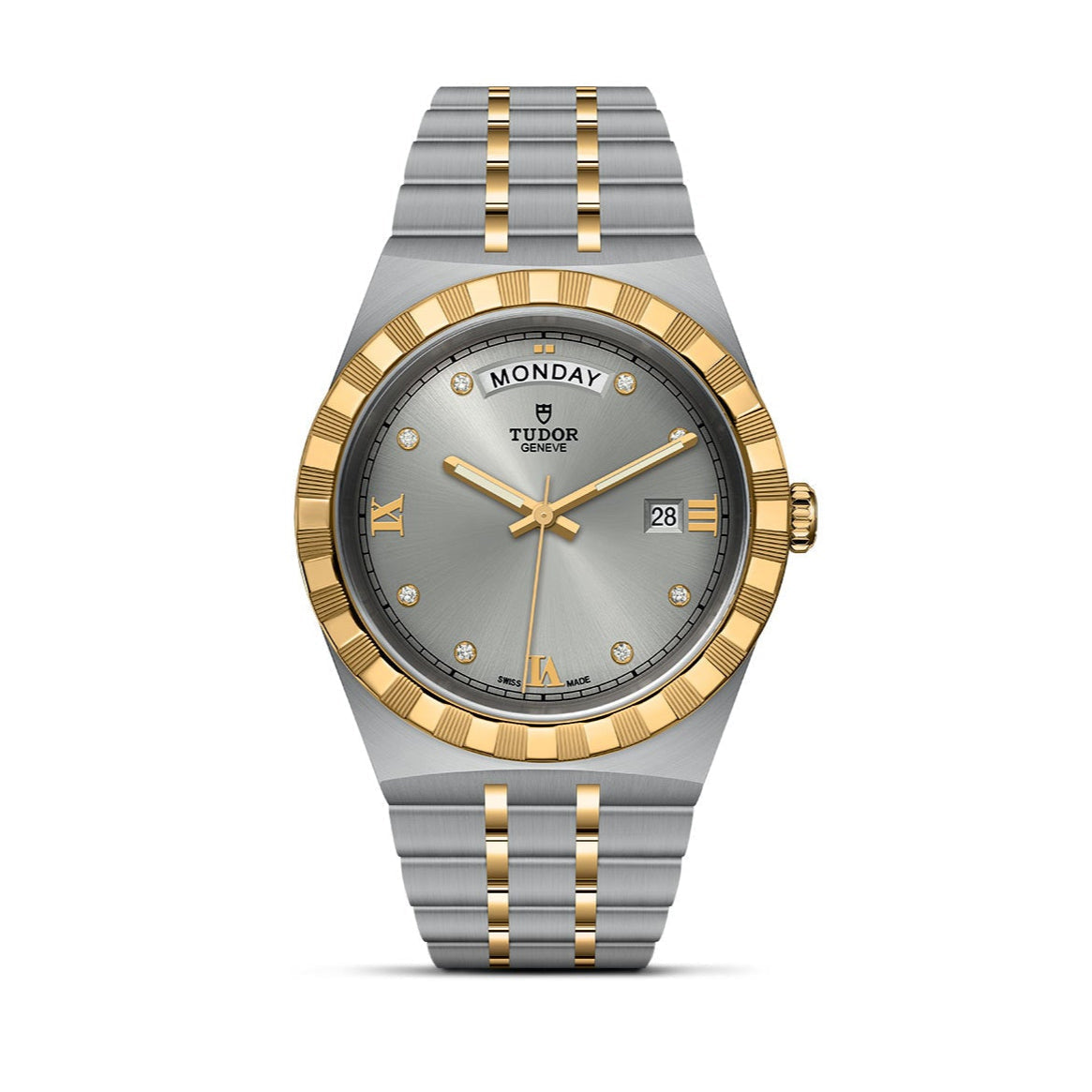 Tudor Royal Diamonds Automatic Grey Dial Two Tone Steel Strap Watch for Men - M28603-0002