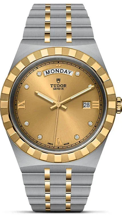 Tudor Royal Automatic Diamonds Gold Dial Two Tone Steel Strap Watch for Men - M28603-0006