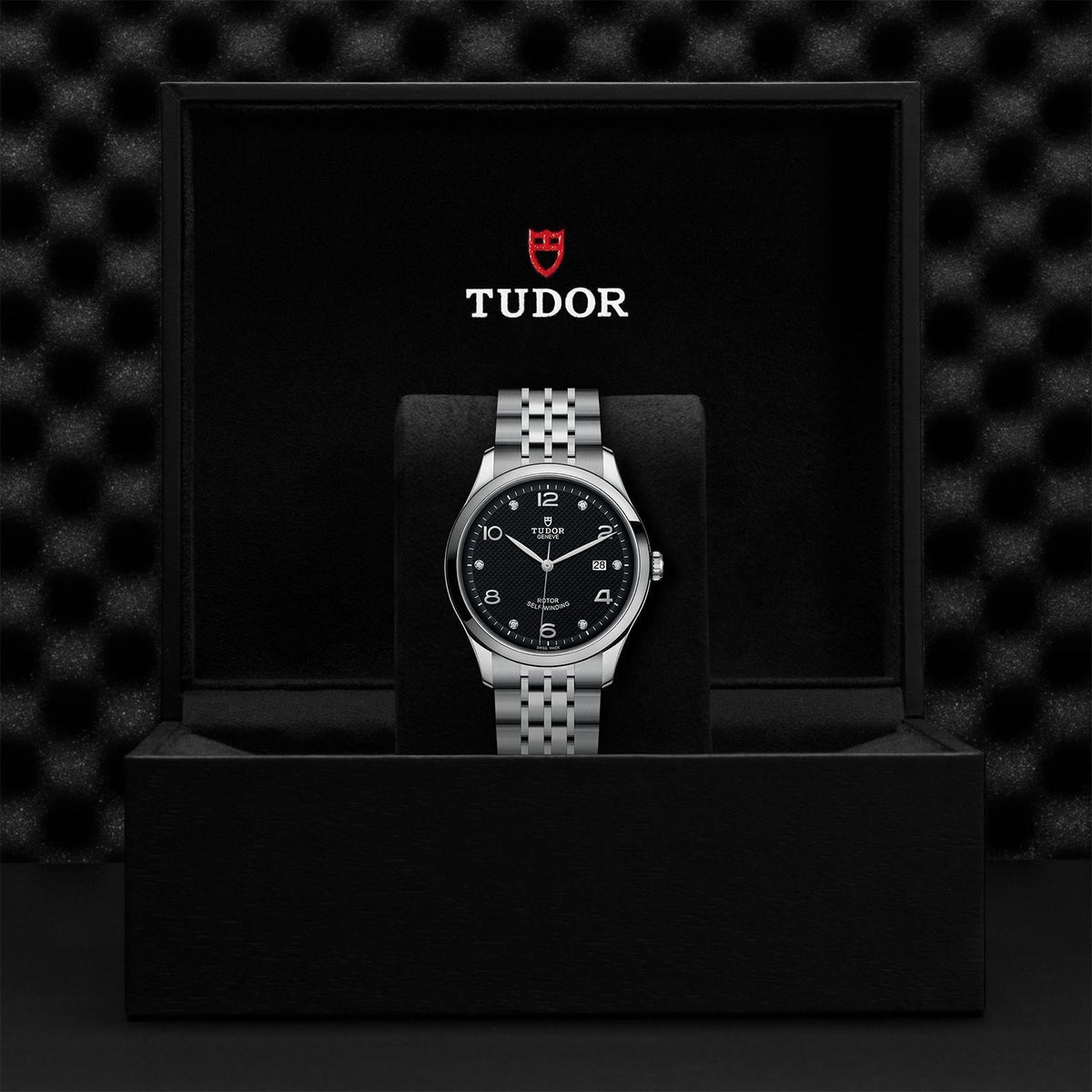 Tudor 1926 Automatic Diamonds Black Dial Silver Steel Strap Watch for Men - M91650-0004