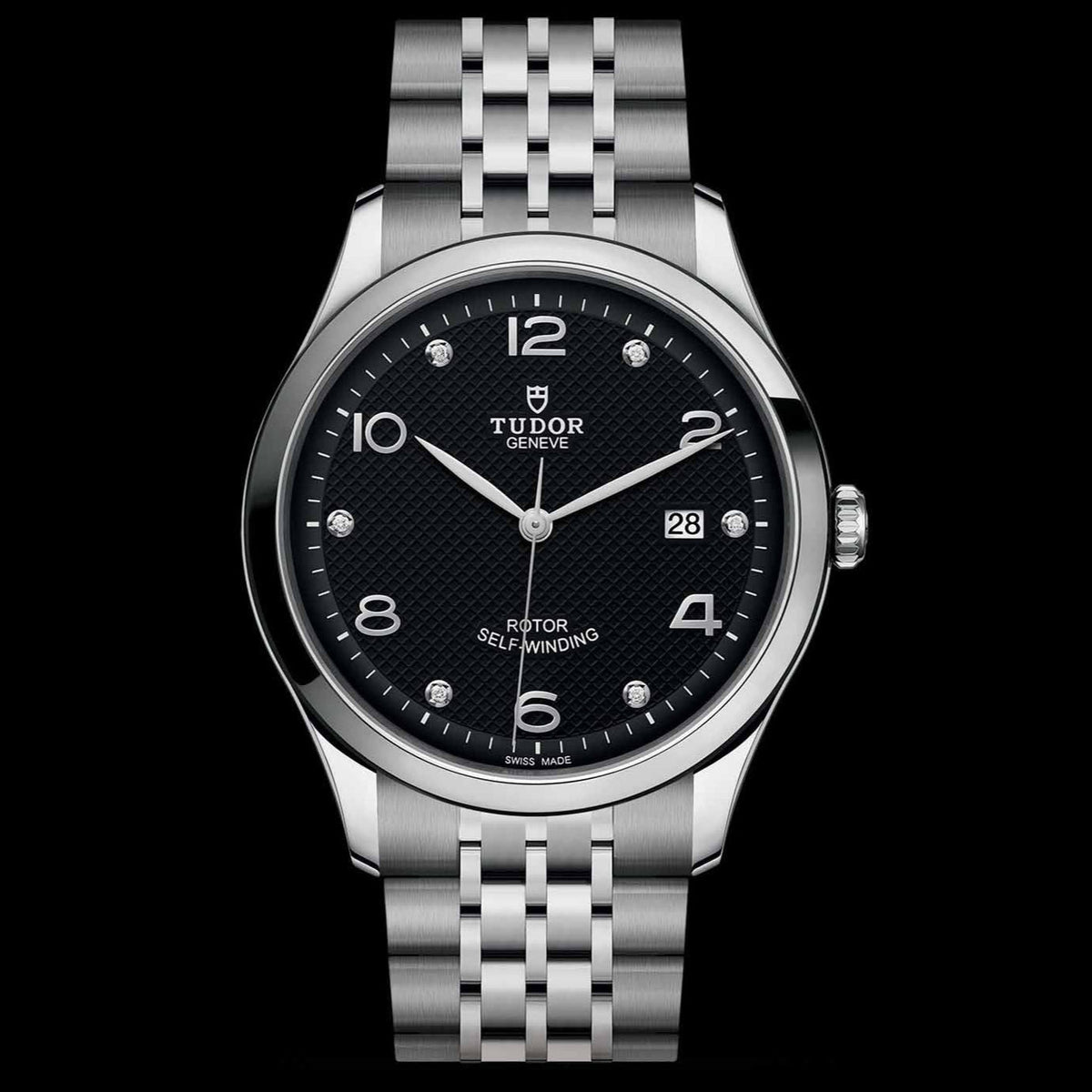 Tudor 1926 Automatic Diamonds Black Dial Silver Steel Strap Watch for Men - M91650-0004