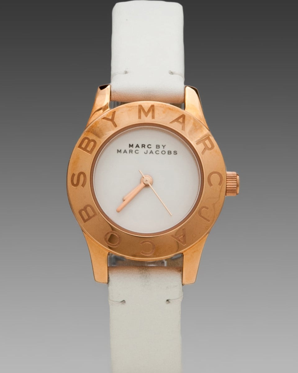 Marc Jacobs Mini Blade White Dial White Leather Strap Watch for Women - MBM1207