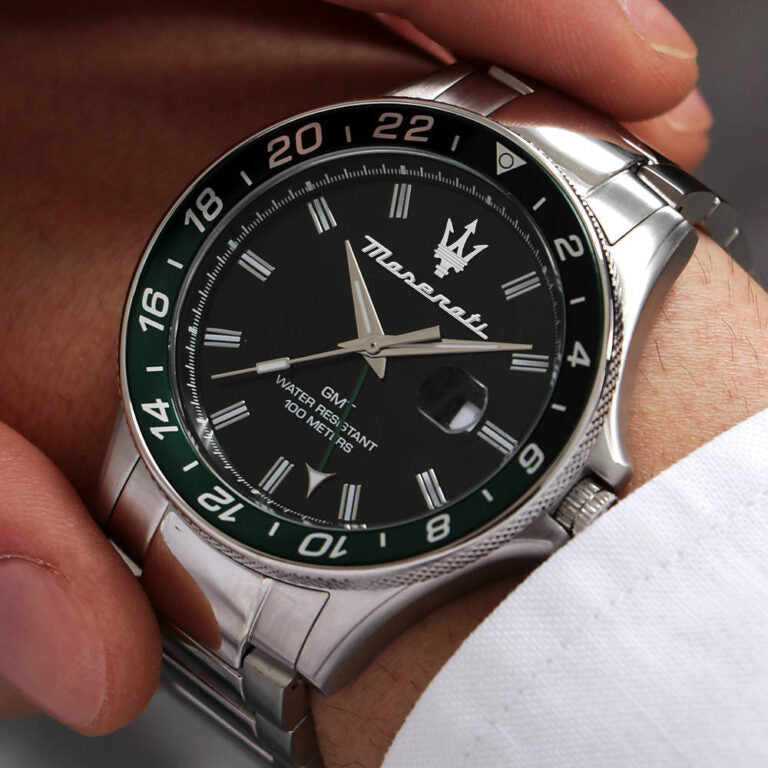 Maserati SFIDA Chronograph Black Dial Silver Steel Strap Watch For Men - R8853140005