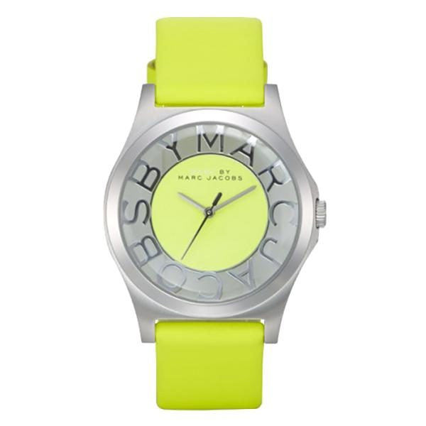 Marc Jacobs Henry Skeleton Neon Yellow Dial Yellow Leather Strap Watch for Women - MBM1242