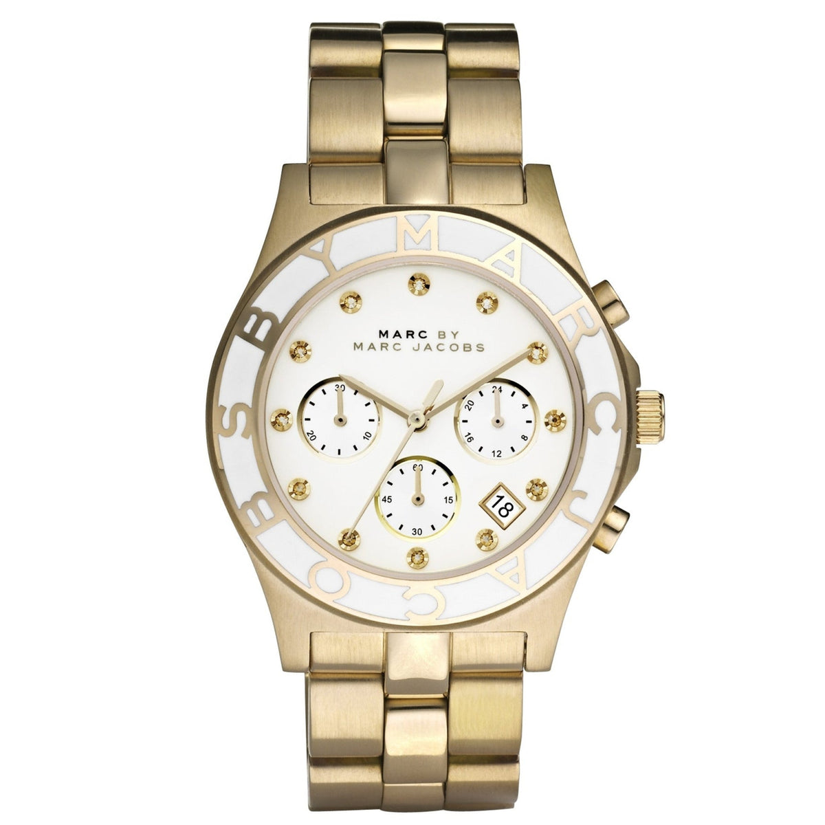 Marc Jacobs Blade Chronograph White Dial Gold Steel Strap Watch for Women - MBM3081