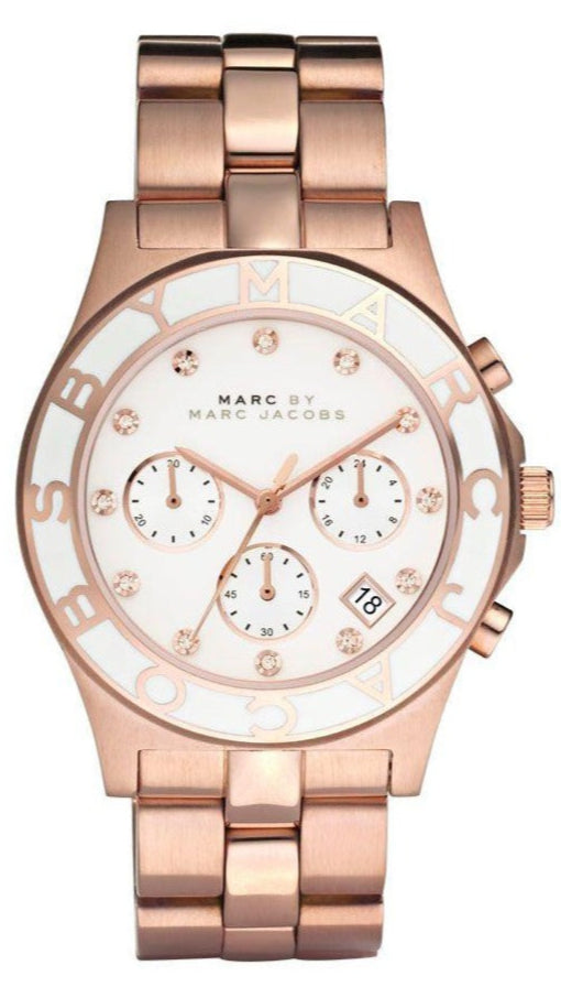 Marc Jacobs Blade Chronograph White Dial Rose Gold Steel Strap Watch for Women - MBM3082