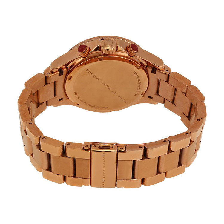 Marc Jacobs Rock Chronograph Mother of Pearl Red Dial Rose Gold Steel Strap Unisex Watch - MBM3251