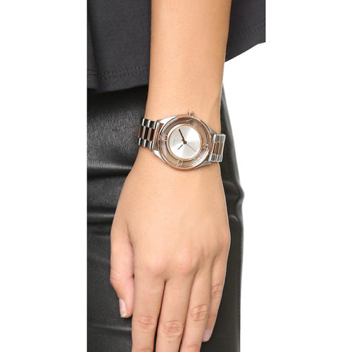 Marc Jacobs Tether Transparent White Dial Two Tone Steel Strap Watch for Women - MBM3436