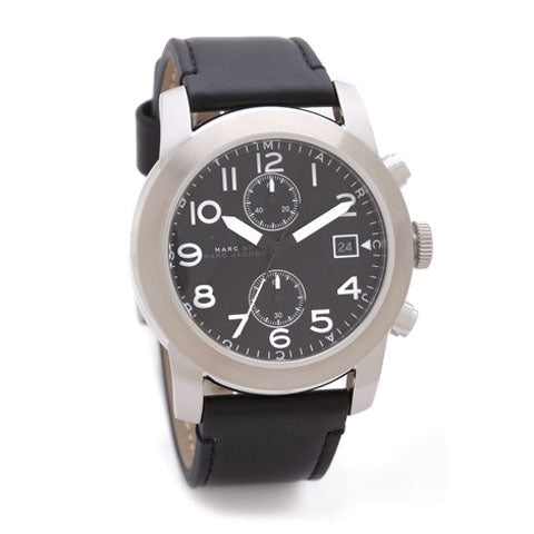 Marc Jacobs Larry Chronograph Black Dial Black Leather Strap Watch for Men - MBM5033