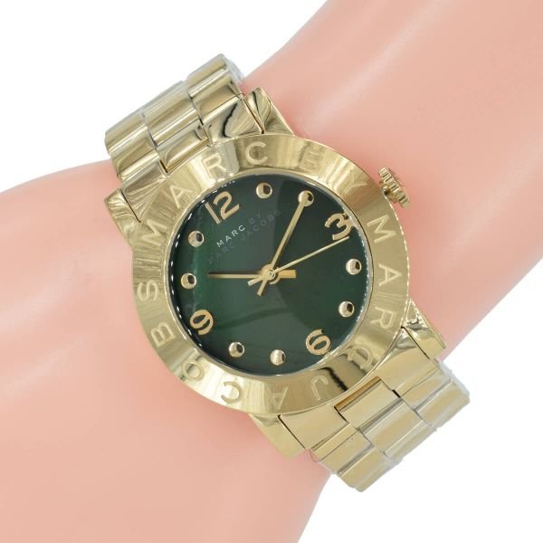 Marc Jacobs Amy Green Dial Gold Steel Strap Watch for Women - MBM8609