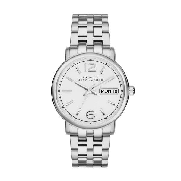 Marc Jacobs Fergus White Dial Silver Steel Strap Watch for Women - MBM8646