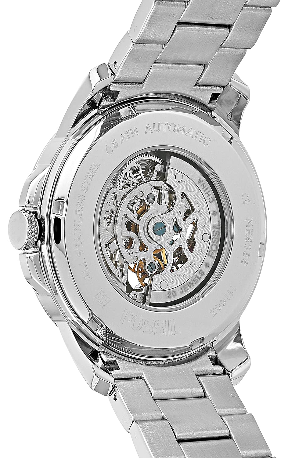 Fossil Grant Skeleton Black Dial Silver Steel Strap Watch for Men - ME3055