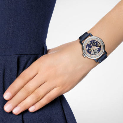 Fossil Boyfriend Skeleton Blue Dial Blue Leather Strap Watch for Women - ME3136