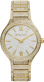 Michael Kors Kerry Crystals Gold Dial Gold Steel Strap Watch For Women - MK3360