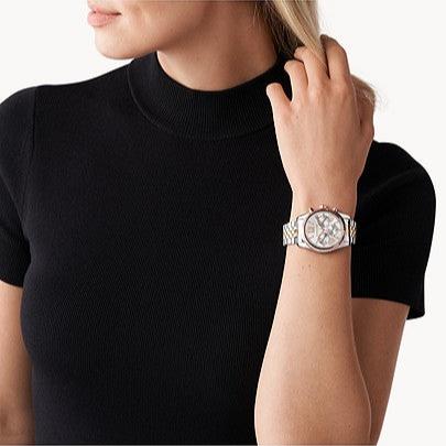 Michael Kors Lexington Chronograph Silver Dial Two Tone Steel Strap Watch for Women - MK5735