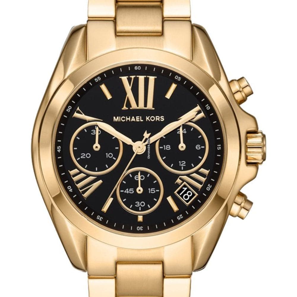 Michael Kors Bradshaw Chronograph Black Dial Gold Steel Strap Watch For Women - MK6959
