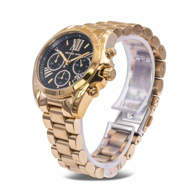 Michael Kors Bradshaw Chronograph Black Dial Gold Steel Strap Watch For Women - MK6959