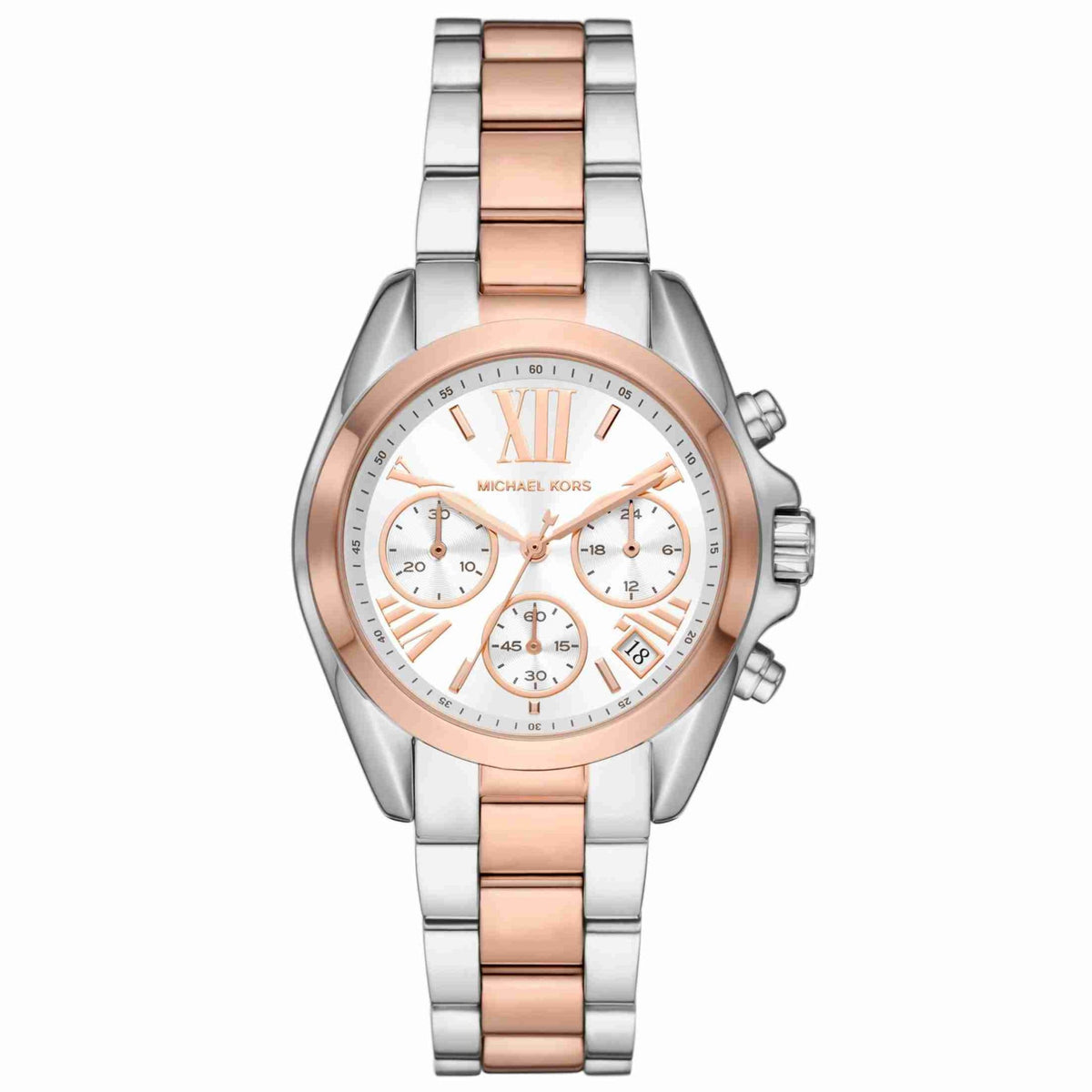 Michael Kors Bradshaw Chronograph White Dial Two Tone Steel Strap Watch For Women - MK7258