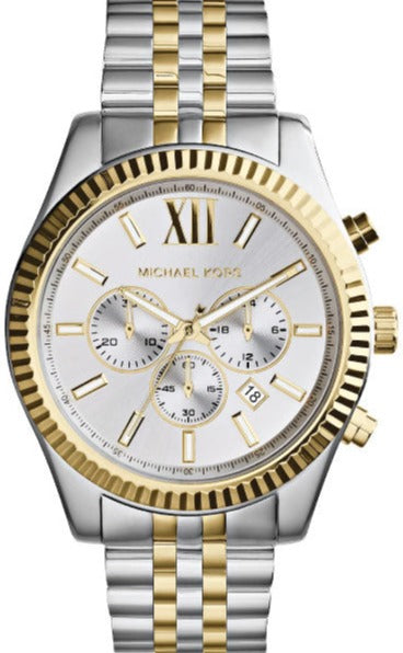 Michael Kors Lexington Silver Dial Two Tone Steel Strap Watch for Men - MK8344