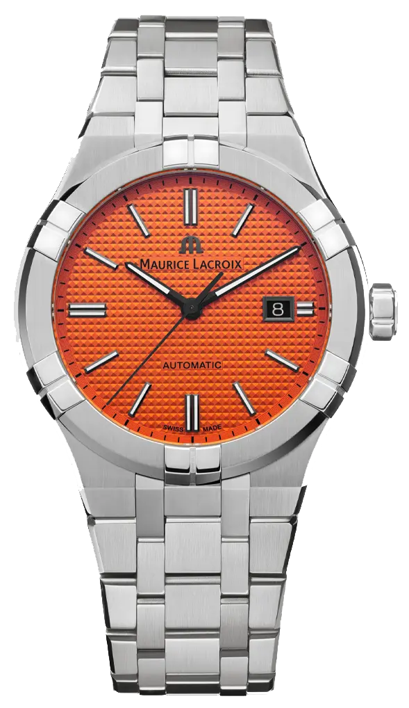 Maurice Lacroix Aikon Automatic Date Orange Dial Silver Steel Strap Watch For Men - AI6008-SS00F-530-E