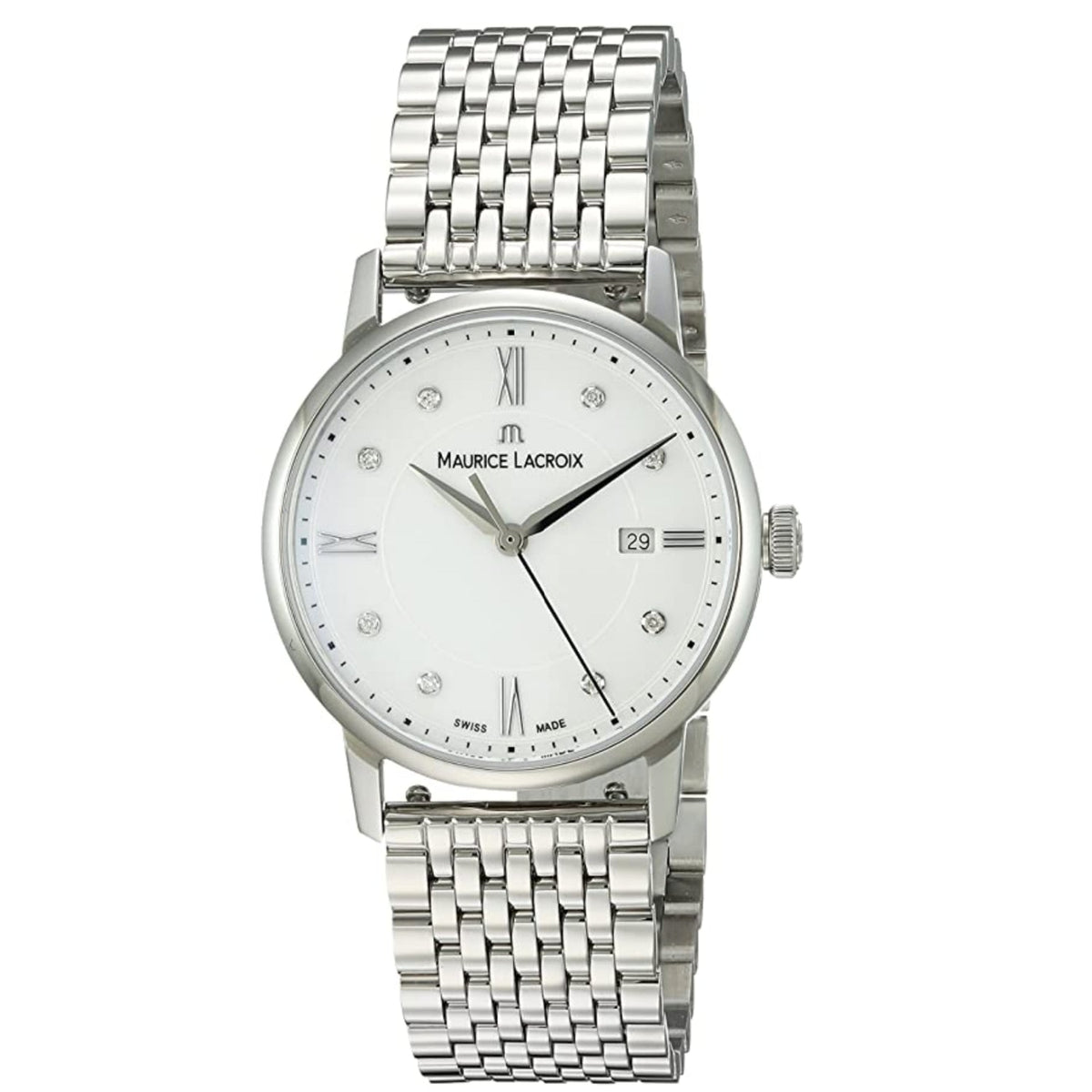 Maurice Lacroix Eliros Date White Dial Silver Steel Strap Watch for Women - EL1094-SS002-150-1