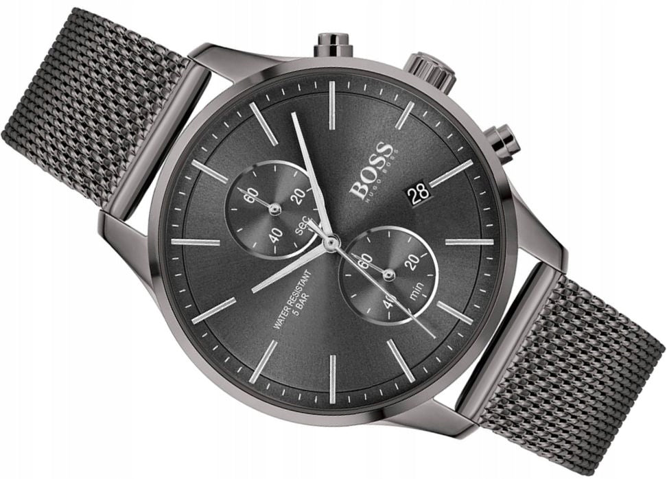 Hugo Boss Associate Chronograph Grey Dial Grey Mesh Bracelet Watch for Men - 1513870