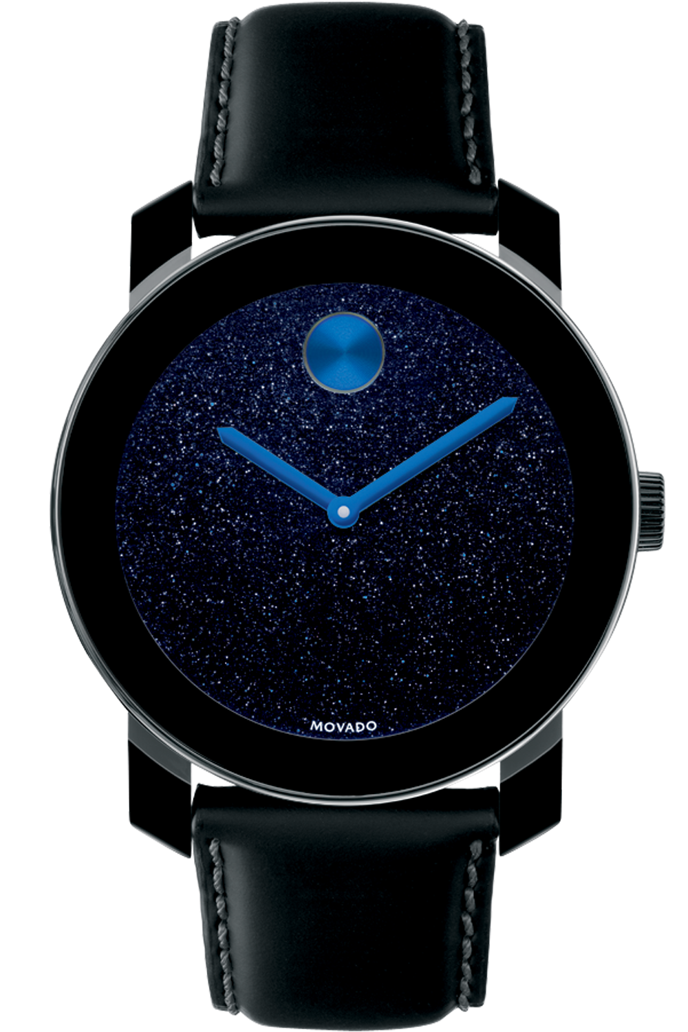 Movado Bold Metallic Blue Dial Black Leather Strap Watch for Men - 3600137