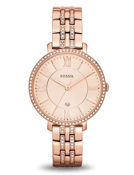Fossil Jacqueline Rose Gold Dial Rose Gold Steel Strap Watch for Women - ES3546