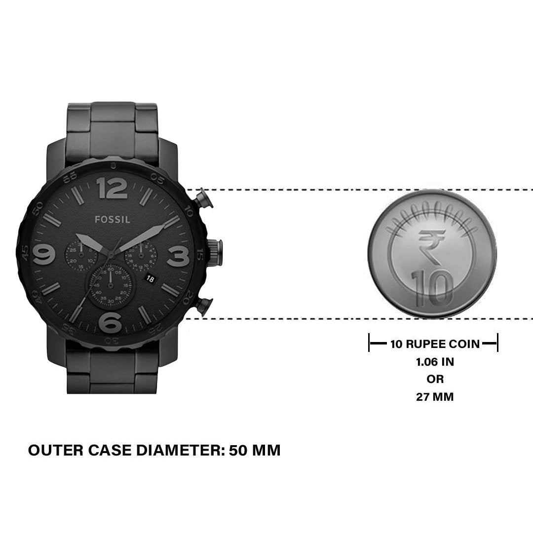 Fossil Nate Chronograph Black Dial Black Steel Strap Watch for Men - JR1401