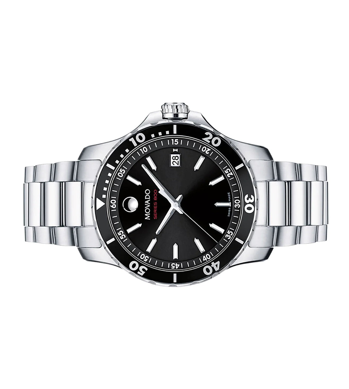 Movado Series 800 Black Dial Silver Steel Strap Watch For Men - 2600135