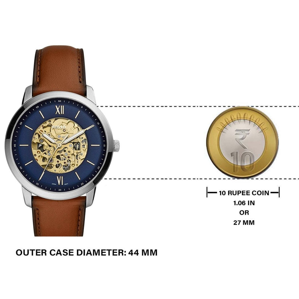 Fossil Neutra Automatic Luggage Skeleton Blue Dial Brown Leather Strap Watch for Men - ME3160